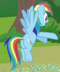 Size: 457x549 | Tagged: safe, screencap, rainbow dash, pegasus, pony, g4, the end in friend, azurantium, butt, cropped, female, flying, mare, plot, solo, sparkles