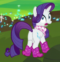 Size: 310x317 | Tagged: safe, screencap, rarity, pony, unicorn, g4, the end in friend, azurantium, boots, butt, cropped, female, glitter boots, mare, neckerchief, plot, rearity, shoes, solo, sparkles