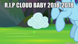 Size: 600x337 | Tagged: safe, edit, edited screencap, screencap, rainbow dash, pony, g4, the end in friend, cloud, cloud baby, image macro, meme, memeful.com