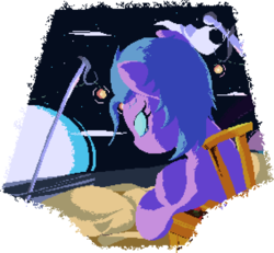 Size: 1132x1048 | Tagged: safe, artist:dinexistente, aloe, earth pony, pony, g4, beach, female, flag, link in description, moon, night, pixel art, simple background, sleeping, solo, transparent background