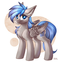 Size: 4055x4055 | Tagged: safe, artist:gicme, oc, oc only, pegasus, pony, absurd resolution, blue eyes, blue hair, blue mane, blue tail, chest fluff, commission, digital art, ear fluff, looking sideways, male, signature, simple background, smiling, solo, stallion, standing, white background, ych result
