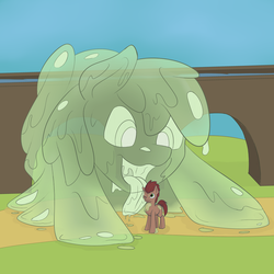 Size: 4000x4000 | Tagged: safe, artist:rubiont, earth pony, goo pony, original species, pony, slime monster, bosses of healthbaria (cyoa), licking, maw, slime, tongue out