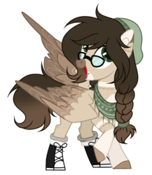 Size: 1024x1182 | Tagged: safe, artist:mintoria, oc, oc only, pegasus, pony, beanie, braid, female, hat, mare, show accurate, simple background, solo, transparent background