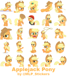 Size: 364x418 | Tagged: safe, artist:mlpcreativelab, applejack, earth pony, pony, g4, angry, applejack is best facemaker, applejack is not amused, applejack's hat, applejewel, behaving like a chicken, captain jackbeard, cowboy hat, grin, happy, hat, lasso, mug, nervous, nervous smile, one eye closed, rope, scared, shocked, silly, silly pony, sitting, smiling, straw, straw in mouth, telegram sticker, unamused, who's a silly pony