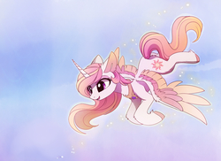 Size: 2478x1807 | Tagged: dead source, safe, artist:magnaluna, princess celestia, alicorn, pony, g4, cute, cutelestia, cutie mark, female, flying, high res, horn, mare, peytral, smiling, solo, spread wings, wings