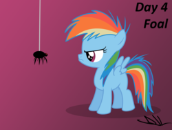 Size: 1280x960 | Tagged: safe, artist:sintakhra, rainbow dash, pony, spider, g4, female, filly, filly rainbow dash, solo, younger