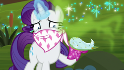 Size: 1280x720 | Tagged: safe, screencap, rarity, pony, unicorn, g4, the end in friend, bandana, boots, effervescence, female, glitter boots, glowing horn, horn, mare, shoes, solo