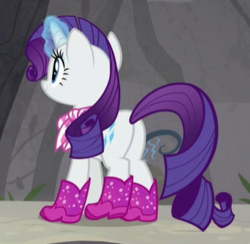 Size: 332x324 | Tagged: safe, screencap, rarity, pony, unicorn, g4, the end in friend, boots, butt, cropped, female, glitter boots, mare, neckerchief, plot, shoes, solo