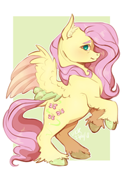 Size: 1280x1798 | Tagged: safe, artist:datasgay, artist:roscoethepotatoman, fluttershy, pegasus, pony, g4, abstract background, colored hooves, colored wings, cutie mark, ear fluff, female, looking at you, mare, profile, rearing, smiling, solo, spread wings, wings