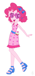 Size: 1448x3156 | Tagged: safe, artist:ilaria122, artist:pupkinbases, edit, edited screencap, screencap, pinkie pie, equestria girls, equestria girls specials, g4, i'm on a yacht, my little pony equestria girls: better together, my little pony equestria girls: spring breakdown, base used, bow, clothes, cruise outfit, dress, feet, female, geode of sugar bombs, hair bow, high heels, magical geodes, not a vector, open mouth, pigtails, sandals, shoes, simple background, solo, sunglasses, transparent background
