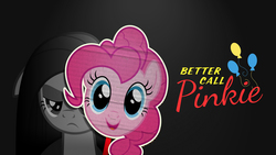 Size: 3840x2160 | Tagged: safe, artist:dashiesparkle, artist:shurtugalron, artist:vladimirmacholzraum, pinkie pie, earth pony, pony, g4, better call saul, cardboard cutout, cutie mark, female, high res, logo parody, parody, pinkamena diane pie, solo, wallpaper