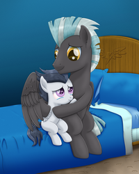 Size: 1724x2160 | Tagged: safe, artist:lifesharbinger, rumble, thunderlane, pegasus, pony, g4, affection, bbbff, bed, best brother, big brother hug, brother, brotherly love, brothers, colt, comforting, crying, cute, daaaaaaaaaaaw, embrace, embracing, equestria's best big brother, everything is going to be ok, feels, hnnng, hug, hugs needed, love and affection, male, rumblebetes, sibling, sibling love, siblings, stallion, tears of joy, this will end in hugs, thunderbetes, winghug