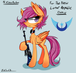 Size: 4753x4560 | Tagged: safe, artist:rigiroony, artist:scootaloocuteness, scootaloo, pegasus, pony, g4, absurd resolution, gun, new lunar republic, weapon