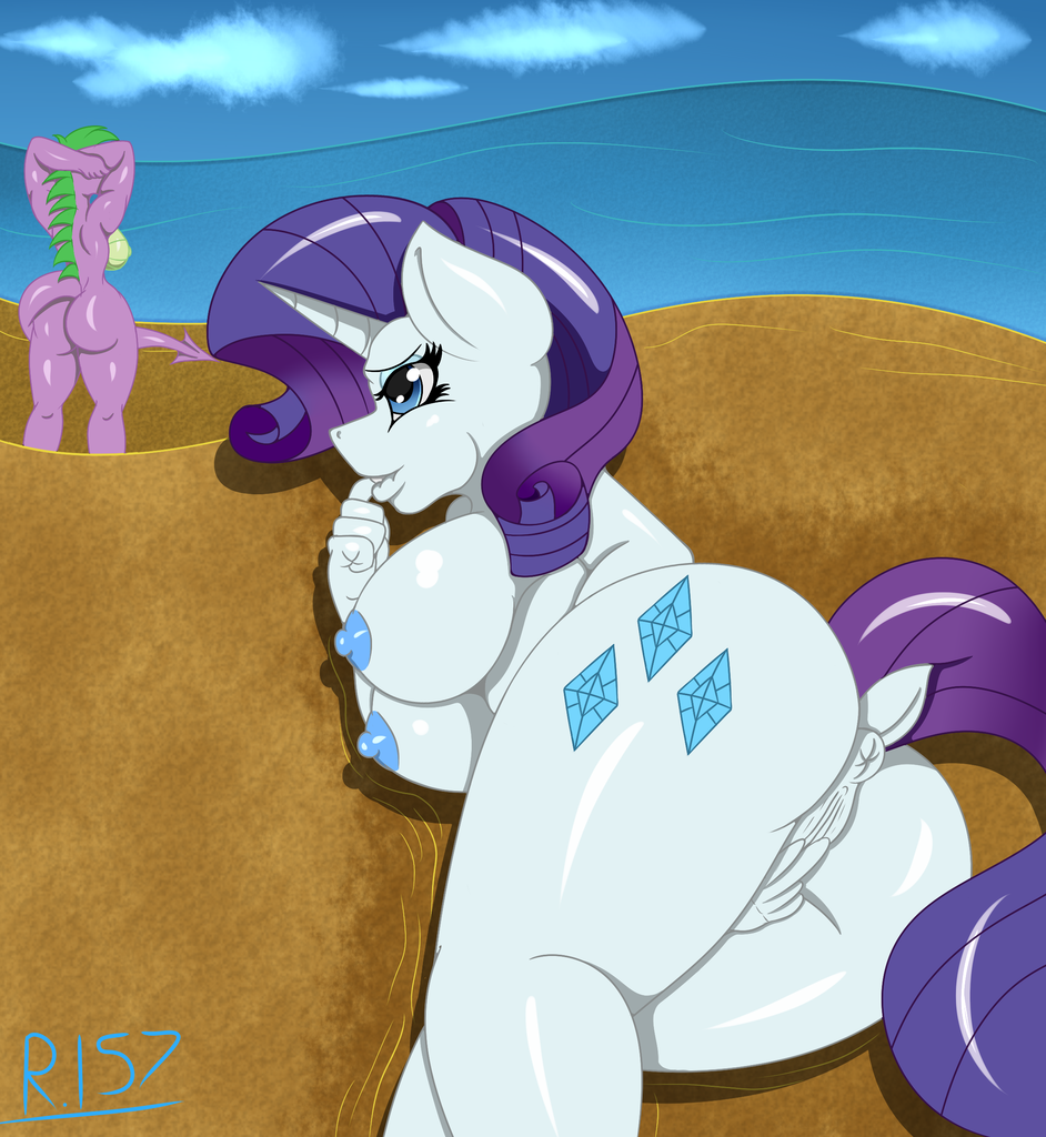 explicit, artist:renegade-157, <b>rarity</b>, spike, dragon, unicorn, anthro, g4, ...