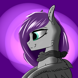 Size: 2000x2000 | Tagged: safe, artist:endelthepegasus, oc, oc only, pegasus, pony, clothes, female, high res, mare, outfit, purple background, scarf, simple background, solo