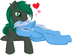 Size: 755x579 | Tagged: safe, artist:gleamydreams, oc, oc only, oc:algorithm, oc:minus, earth pony, pony, unicorn, animated, blinking, colored pupils, cute, cutie mark, gay, gif, glasses, heart, lying, male, oc x oc, shipping, simple background, sleeping, snuggling, transparent background