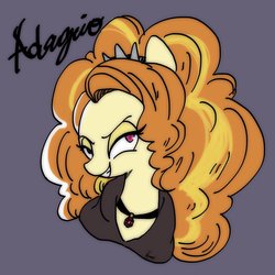 Size: 768x768 | Tagged: safe, artist:zoomiso, adagio dazzle, pony, g4, bust, clothes, evil smile, female, gem, grin, looking at you, mare, siren gem, smiling