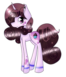 Size: 604x701 | Tagged: safe, artist:chazmazda, oc, oc only, pony, unicorn, amino, commission, cupcake, flat colors, food, full body, highlight, horn, markings, outline, shade, shading, simple background, solo, transparent background