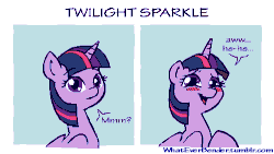 Size: 500x281 | Tagged: safe, artist:whateverbender, twilight sparkle, alicorn, pony, animated, awkward, blushing, context in source, cropcon, cropped, cute, dialogue, explicit source, female, frame by frame, smiling, solo, squigglevision, twiabetes, twilight sparkle (alicorn)