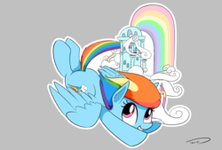 Size: 3496x2362 | Tagged: safe, artist:taurson, rainbow dash, pegasus, pony, g4, cute, dashabetes, female, flying, high res, mare, rainbow dash's house, solo, white outline, wings