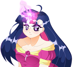 Size: 1294x1203 | Tagged: safe, artist:clefficia, twilight sparkle, human, g4, big crown thingy, clothes, coronation dress, dress, female, glowing horn, horn, horned humanization, humanized, magic, regalia, simple background, solo, speedpaint available, twilight sparkle (alicorn), white background