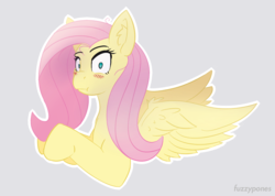 Size: 900x639 | Tagged: safe, artist:fuzzypones, fluttershy, pony, g4, blushing, bust, colored, female, pouting, shocked, solo, sticker