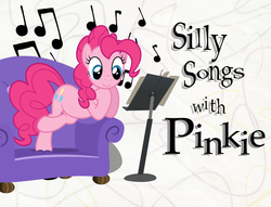 Size: 1006x768 | Tagged: artist needed, safe, edit, pinkie pie, g4, couch, love my lips, silly songs, silly songs with pinkie, title card, veggietales