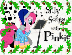 Size: 1006x768 | Tagged: artist needed, source needed, safe, edit, pinkie pie, g4, christmas, clothes, hat, holiday, holly leaves, nightcap, oh santa, pajamas, silly songs, silly songs with pinkie, title card, veggietales