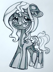 Size: 761x1037 | Tagged: safe, artist:smirk, oc, oc only, oc:lily suds, earth pony, pony, female, freckles, mare, monochrome, traditional art
