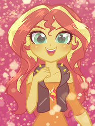 Size: 600x800 | Tagged: safe, artist:rileyav, sunset shimmer, equestria girls, g4, my little pony equestria girls: better together, clothes, cute, female, looking at you, off shoulder, shimmerbetes, shirt, smiling, solo, vest