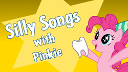 Size: 1366x768 | Tagged: artist needed, safe, edit, pinkie pie, g4, hat, party hat, silly songs, silly songs with pinkie, tooth, veggietales