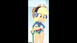 Size: 1280x720 | Tagged: safe, edit, edited screencap, screencap, applejack, equestria girls, g4, lost and found, my little pony equestria girls: better together, adorasexy, animated, applejack's hat, bikini, clothes, cowboy hat, cute, diana ross, female, geode of super strength, hat, hips, jackabetes, letterboxing, music, sexy, solo, sound, stetson, swimsuit, thigh gap, thighs, webm