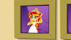 Size: 1920x1080 | Tagged: safe, screencap, sunset shimmer, equestria girls, g4, my little pony equestria girls, crown, female, jewelry, picture frame, princess, regalia, solo