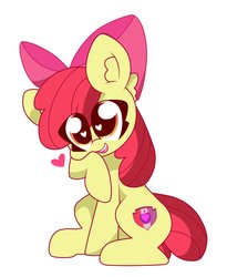 Size: 3304x4032 | Tagged: safe, artist:kittyrosie, apple bloom, earth pony, pony, g4, adorabloom, bow, cute, female, filly, floating heart, heart, heart eyes, solo, wingding eyes