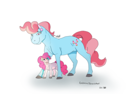 Size: 900x675 | Tagged: safe, artist:avatar1778, cup cake, pinkie pie, earth pony, pony, g4, cutie mark, duo, female, filly, filly pinkie pie, looking at each other, mare, open mouth, simple background, smiling, transparent background, younger