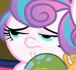 Size: 446x410 | Tagged: safe, screencap, princess flurry heart, whammy, pony, a flurry of emotions, g4, baby, baby pony, cropped, female, lidded eyes, reaction image, solo