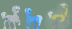 Size: 1600x647 | Tagged: safe, artist:ganashiashaka, trixie, oc, oc:aegis frost, oc:silver leaf, pony, unicorn, g4, armor, female, guardixie, male, offspring, parent:royal guard, parent:trixie, parents:guardixie, royal guard, shipping, stallion, straight