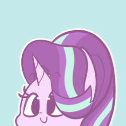 Size: 755x755 | Tagged: safe, artist:typhwosion, starlight glimmer, pony, unicorn, g4, blue background, bust, cute, female, glimmerbetes, mare, peeking, portrait, simple background, smiling, solo