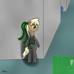 Size: 1000x1000 | Tagged: safe, artist:wookiara, mjölna, earth pony, pony, ask sandy pony, g4, ask, female, mare, solid snake, solo, tumblr