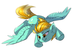 Size: 1169x826 | Tagged: safe, artist:kaliner123, lightning dust, pegasus, pony, g4, female, flying, mare, simple background, smiling, solo, white background