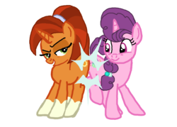 Size: 2000x1429 | Tagged: safe, artist:ktd1993, stellar flare, sugar belle, pony, unicorn, g4, butt bump, butt to butt, butt touch, duo, duo female, female, lesbian, looking at you, mare, shipping, simple background, stellarbelle, transparent background