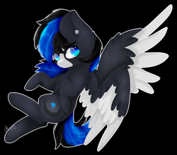 Size: 2773x2443 | Tagged: safe, artist:ether-akari, oc, oc only, oc:nocturnal skies, pegasus, pony, art trade, flying, high res, solo