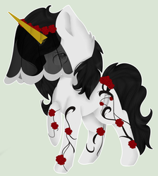 Size: 2416x2696 | Tagged: safe, artist:ether-akari, oc, oc only, oc:mourning bride, pony, art trade, flower, high res, rose, sad, solo, veil