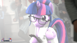 Size: 1920x1080 | Tagged: safe, artist:spinostud, sci-twi, twilight sparkle, alicorn, human, pony, g4, 3d, clothes, equestria girls ponified, female, lab coat, ponified, solo, twilight sparkle (alicorn)