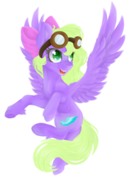 Size: 778x1028 | Tagged: safe, artist:ether-akari, artist:gaelledragons, oc, oc only, oc:lydria, pegasus, pony, bow, collaboration, cute, female, flying, goggles, simple background, smiling, solo, transparent background