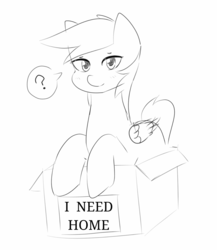 Size: 1600x1841 | Tagged: safe, artist:c0pter, rainbow dash, pegasus, pony, g4, box, pony in a box, question mark, sketch, solo