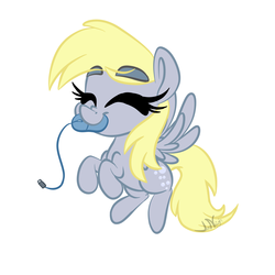 Size: 2000x2000 | Tagged: safe, artist:jen-neigh, derpy hooves, pegasus, pony, g4, chibi, computer mouse, cute, derpabetes, eyes closed, female, flying, happy, high res, mare, nom, simple background, solo, white background