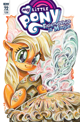 Size: 1054x1600 | Tagged: safe, artist:sararichard, idw, applejack, earth pony, pony, g4, spoiler:comic, spoiler:comic72, cover, crying, female, food, pie, solo