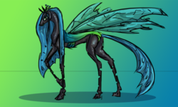 Size: 600x361 | Tagged: safe, artist:stuterirose, queen chrysalis, changeling, changeling queen, g4, crown, female, gradient background, jewelry, regalia, solo, traditional art