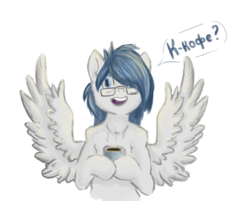 Size: 654x526 | Tagged: safe, artist:drops-of-blood, derpibooru exclusive, oc, oc only, oc:orhideous, pegasus, pony, coffee, simple background, solo, transparent background